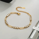 18K Gold-Plated Stainless Steel Rhinestone Chain Bracelet