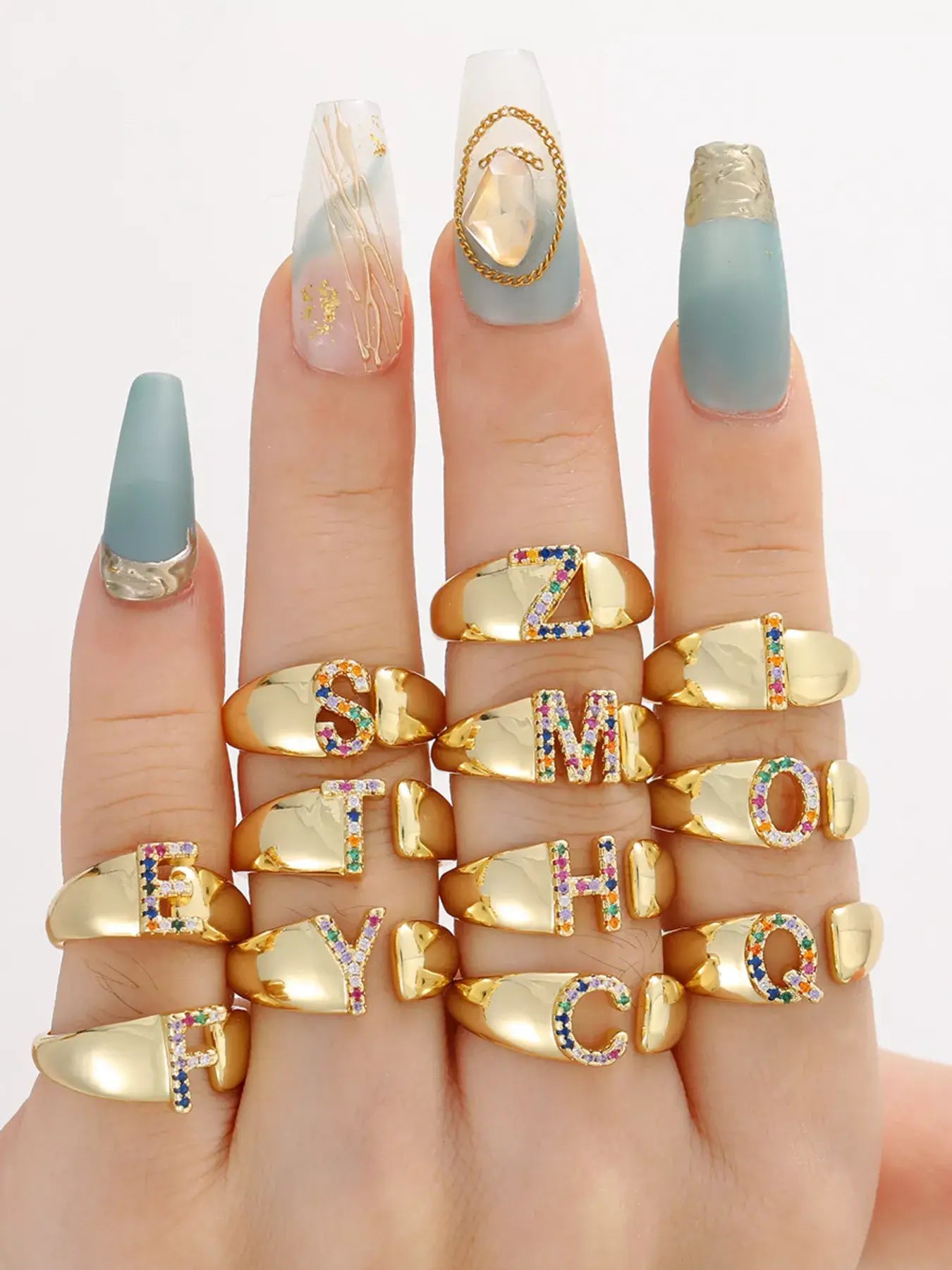 18K Gold-Plated Zircon Letter Ring | Elegant Jewelry