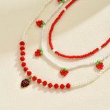 3 Piece Beaded Strawberry Necklace