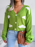 Cloud Pattern Button-Up Cropped Cardigan