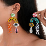 Evil Eye & Fish Dangle Earrings