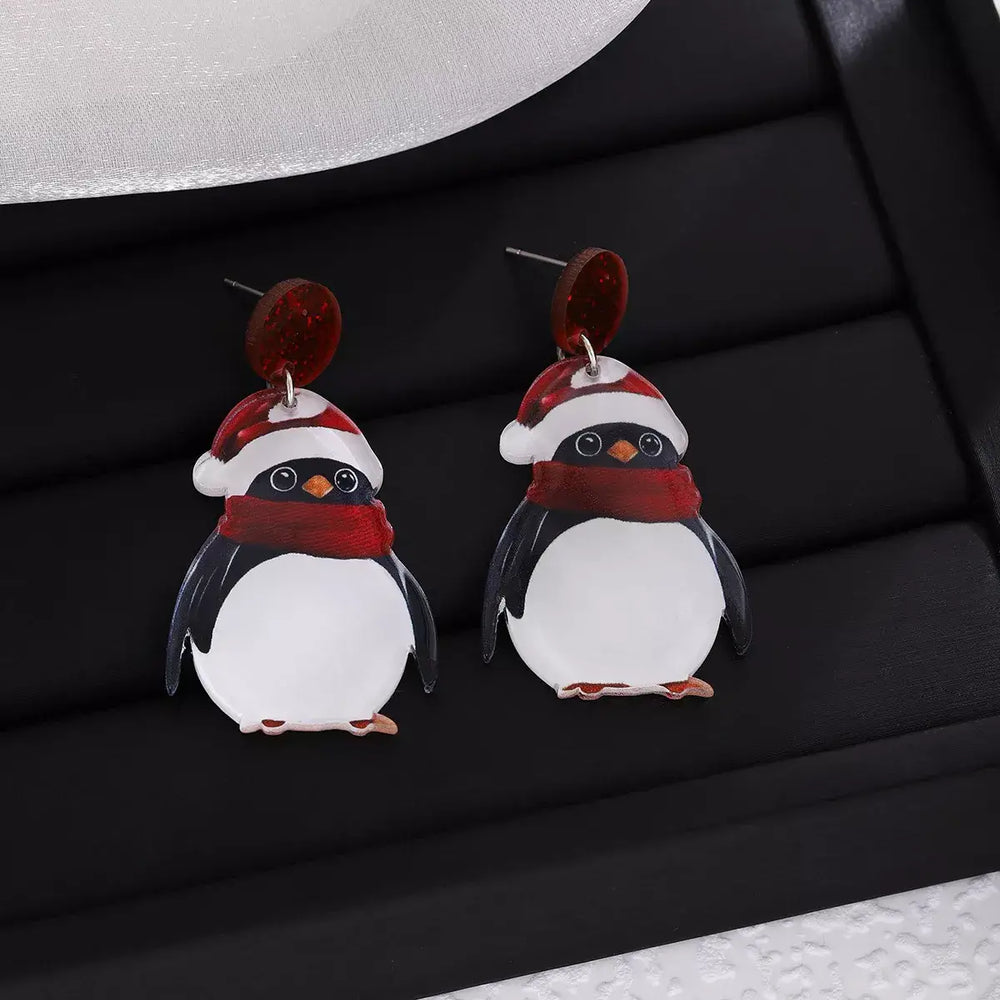 Christmas Penguin Santa Hat Holiday Earrings