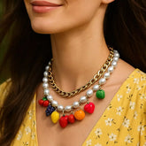 Colorful Charm Double Layered Necklace | 18K Gold