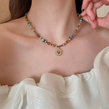 Multi-Color Beaded Sunflower Pendant Necklace