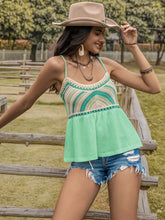 Woman wearing Openwork Cami with scoop neck and ruched front, styled in a casual outdoor setting