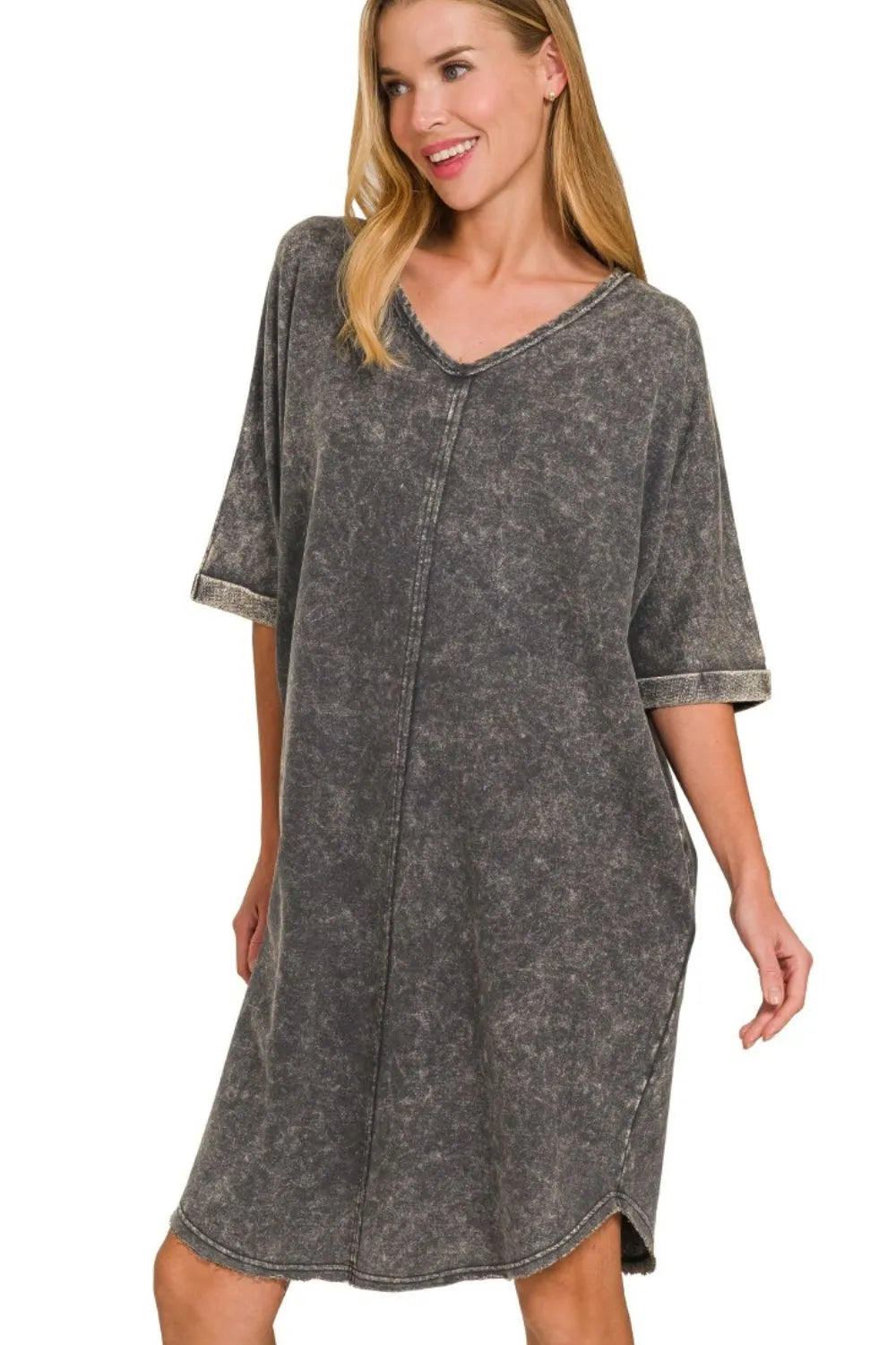 Zenana Acid-washed French Terry Tee Shirts Dress