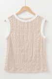Floral Textured Crew Neck Sleeveless Top
