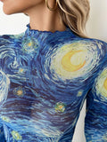 Starry Sky Mock Neck Long Sleeve Top