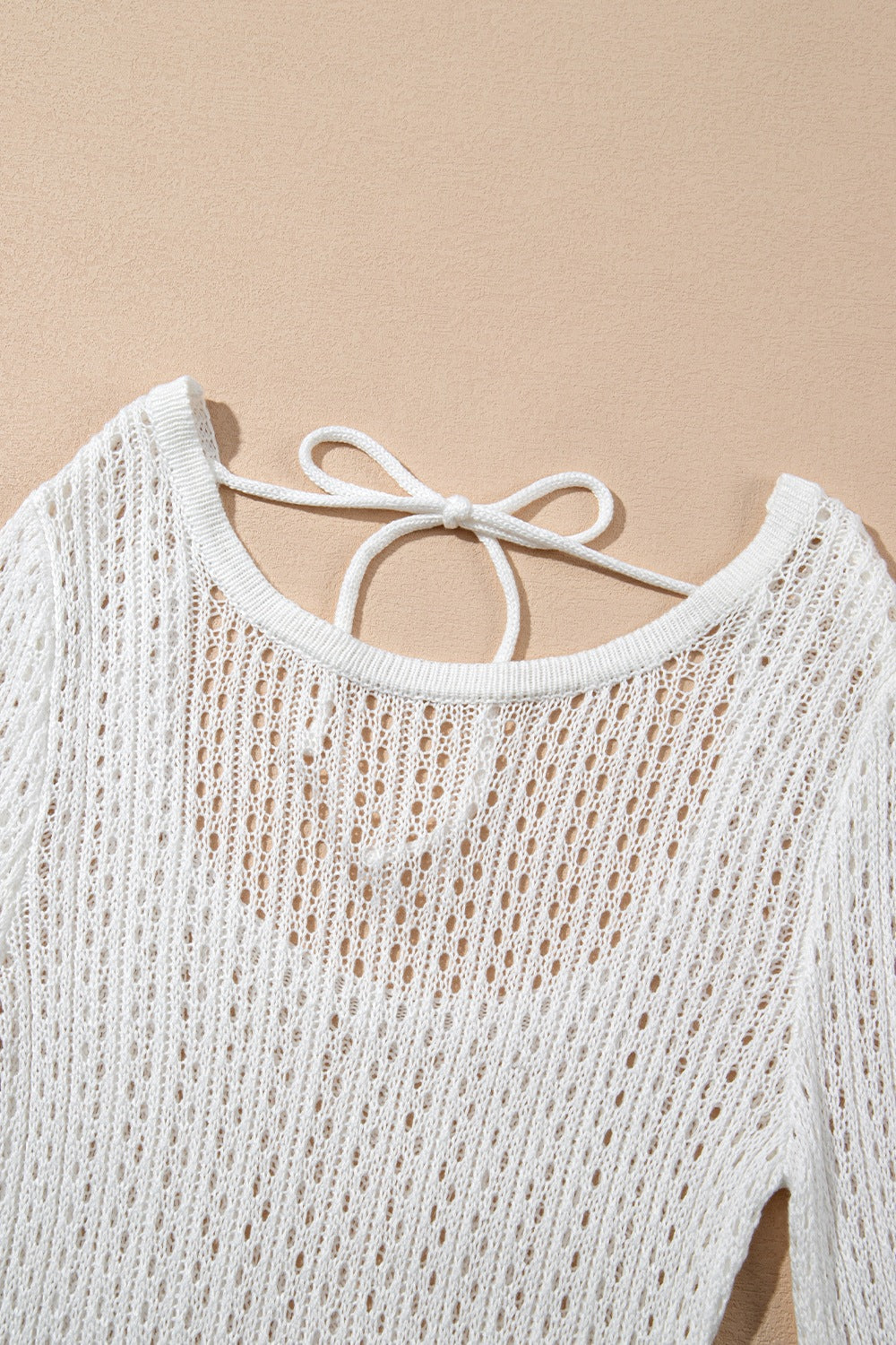 Hollow Out Bell Sleeve Drawstring Knit Cover Up Dress