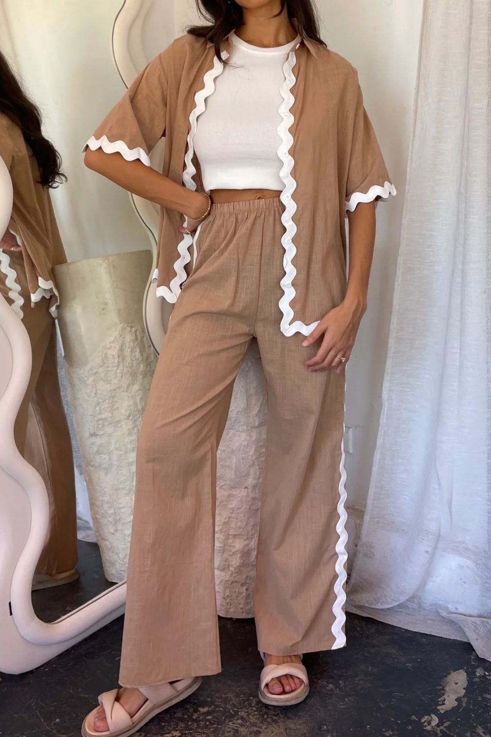 Contrast Trim Half Sleeve Top and Pants Set