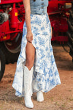 Split Asymmetrical Ruffled Printed Skirt
