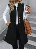 Button Up Sleeveless Longline Vest Coat