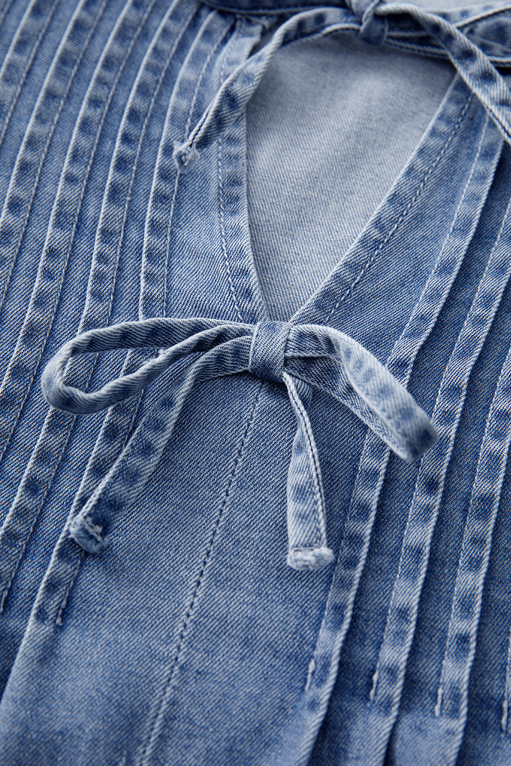 Bow Tie Long Sleeve Denim Top