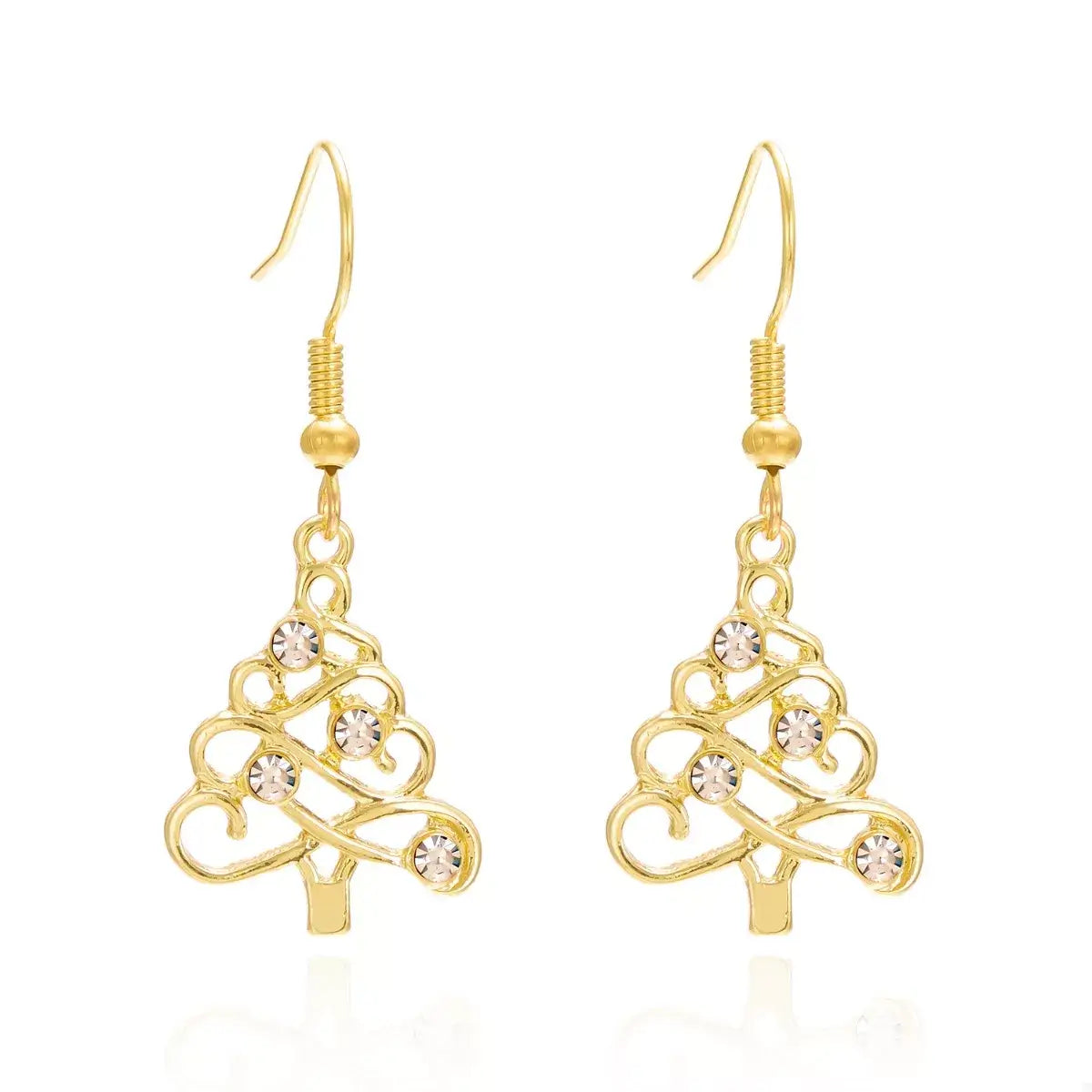 18K Gold-Plated Rhinestone Christmas Tree Dangle Earrings