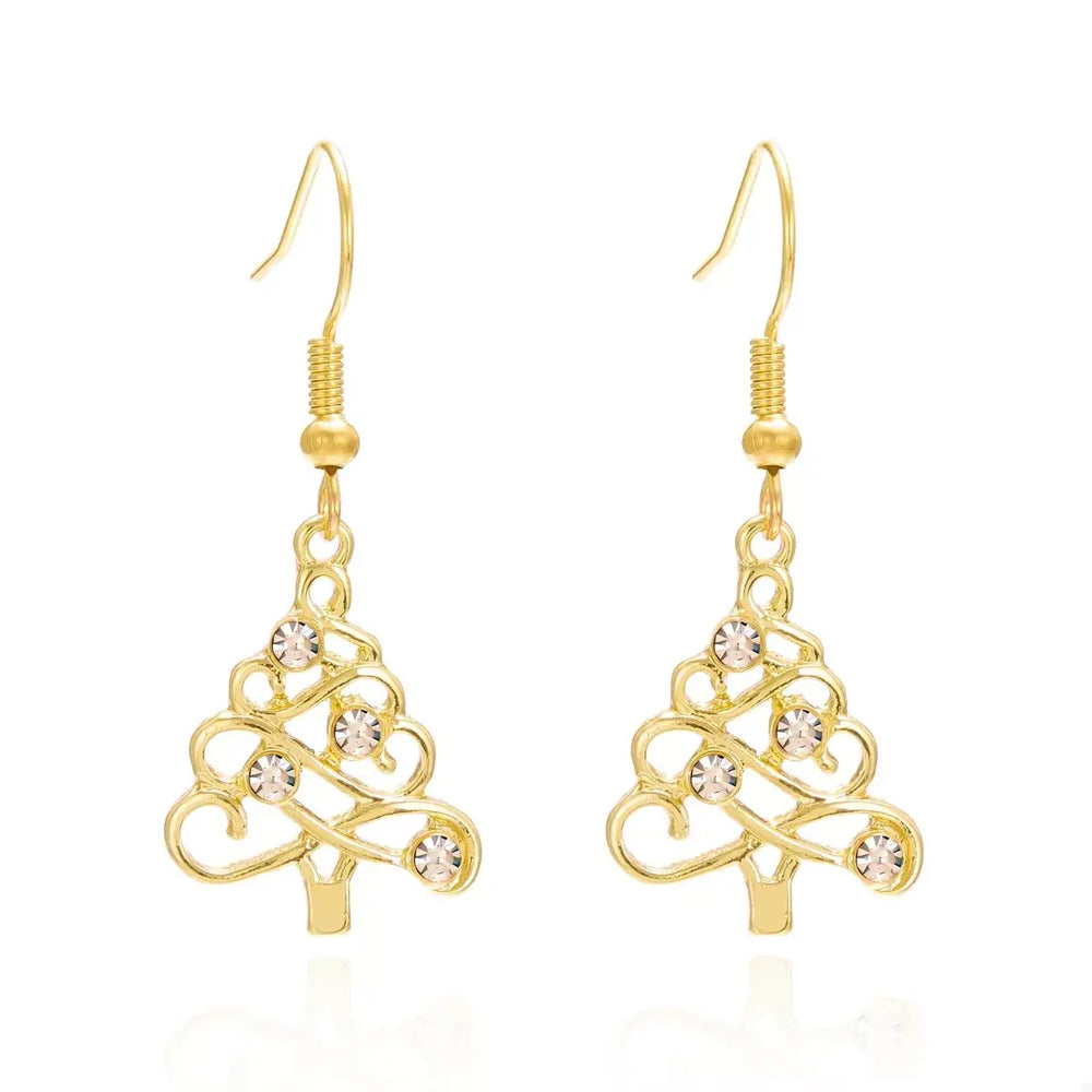 18K Gold-Plated Rhinestone Christmas Tree Dangle Earrings