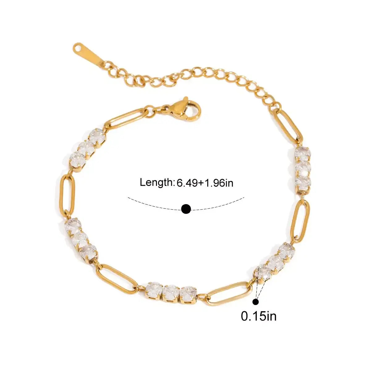 18K Gold-Plated Stainless Steel Rhinestone Chain Bracelet