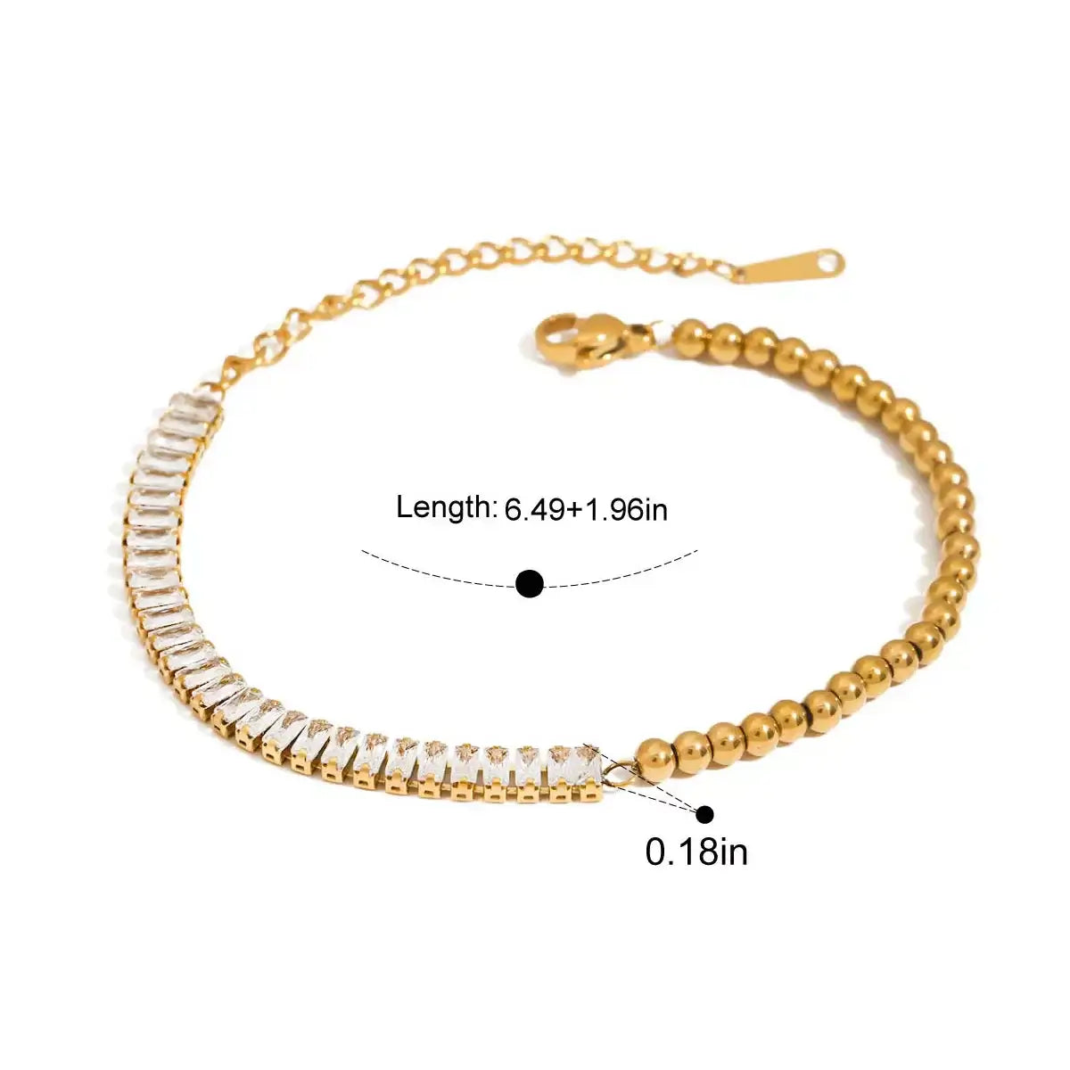 18K Gold-Plated Stainless Steel Rhinestone Chain Bracelet