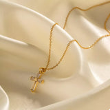 18K Gold-Plated Stainless Steel Zircon Cross Necklace