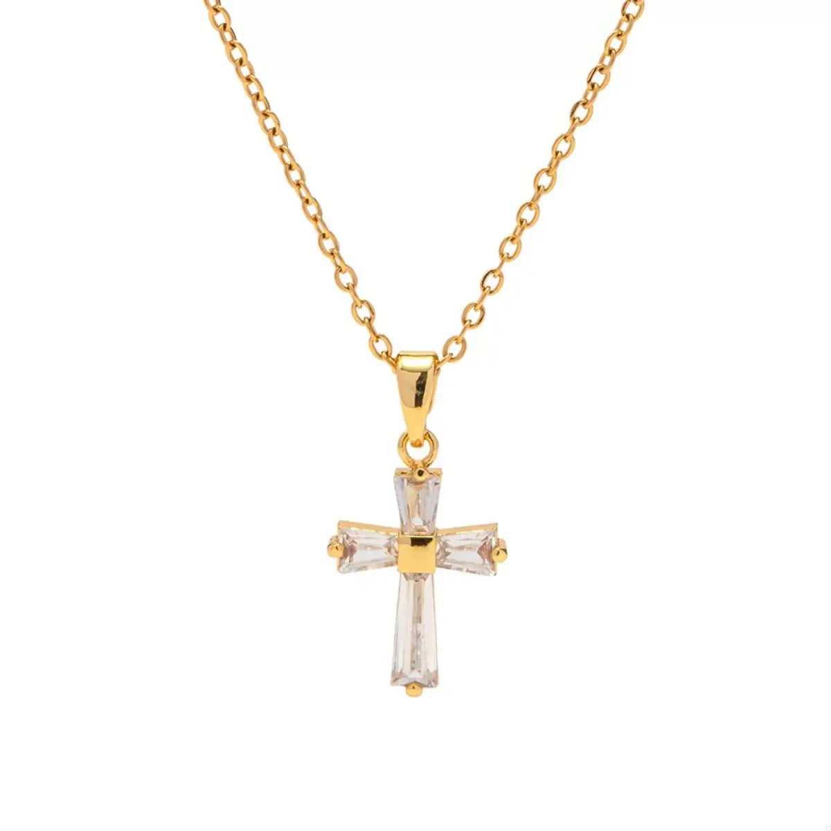 18K Gold-Plated Stainless Steel Zircon Cross Necklace