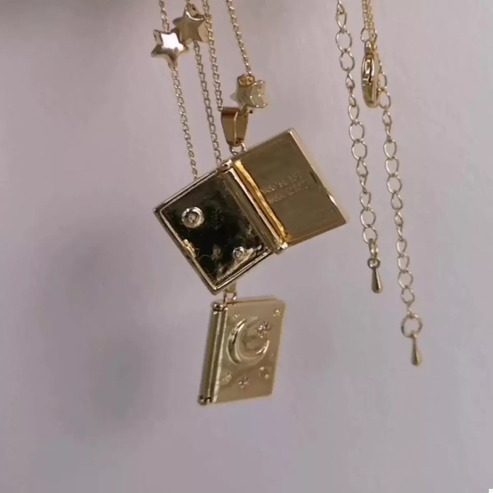 18K Gold-Plated Star Moon Zircon Lock Necklace