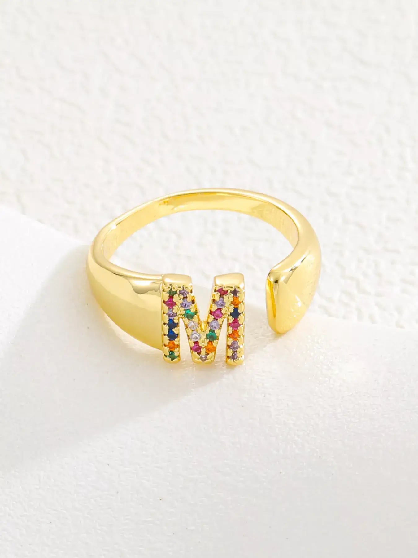 18K Gold-Plated Zircon Letter Ring | Elegant Jewelry