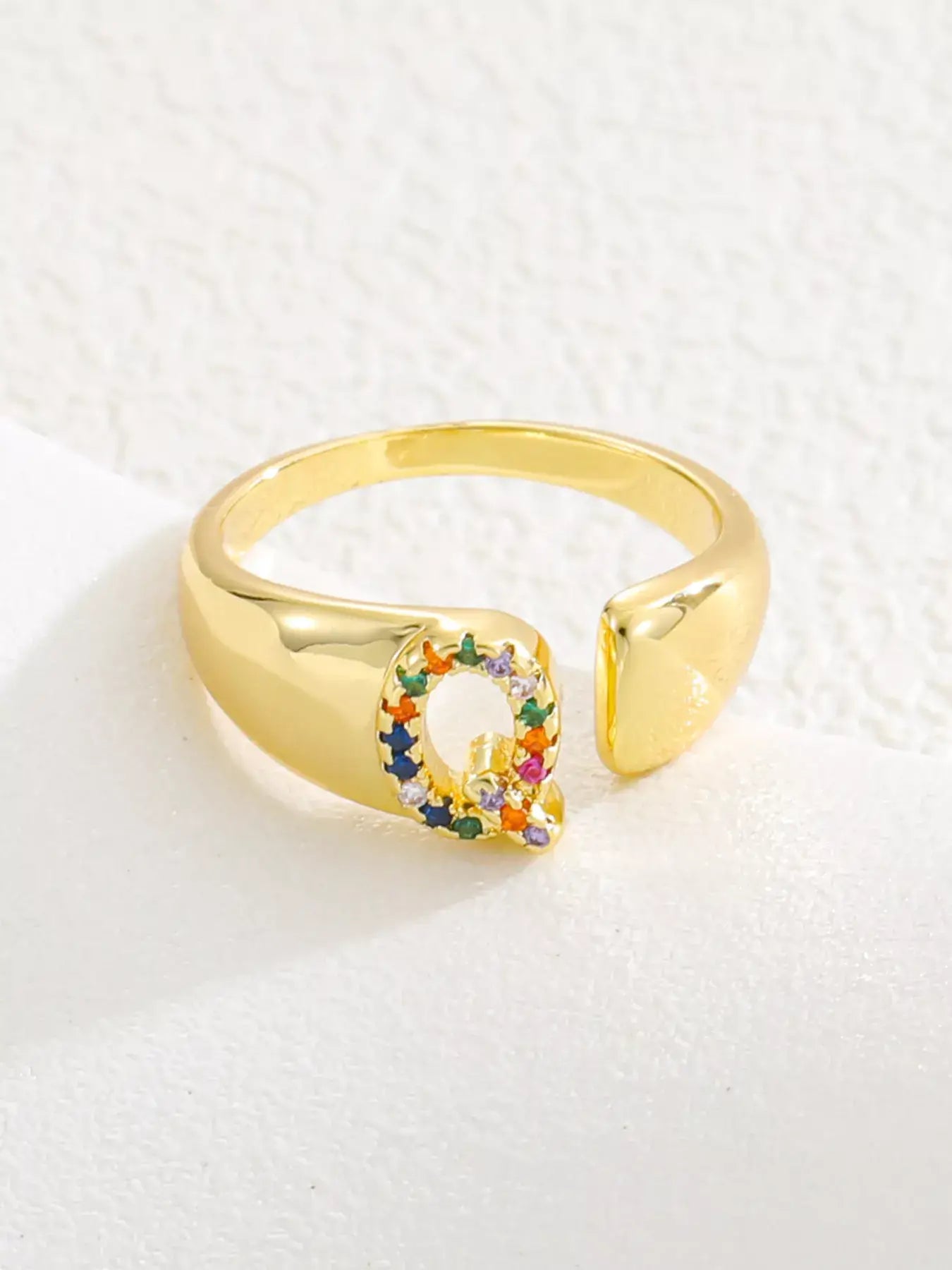 18K Gold-Plated Zircon Letter Ring | Elegant Jewelry