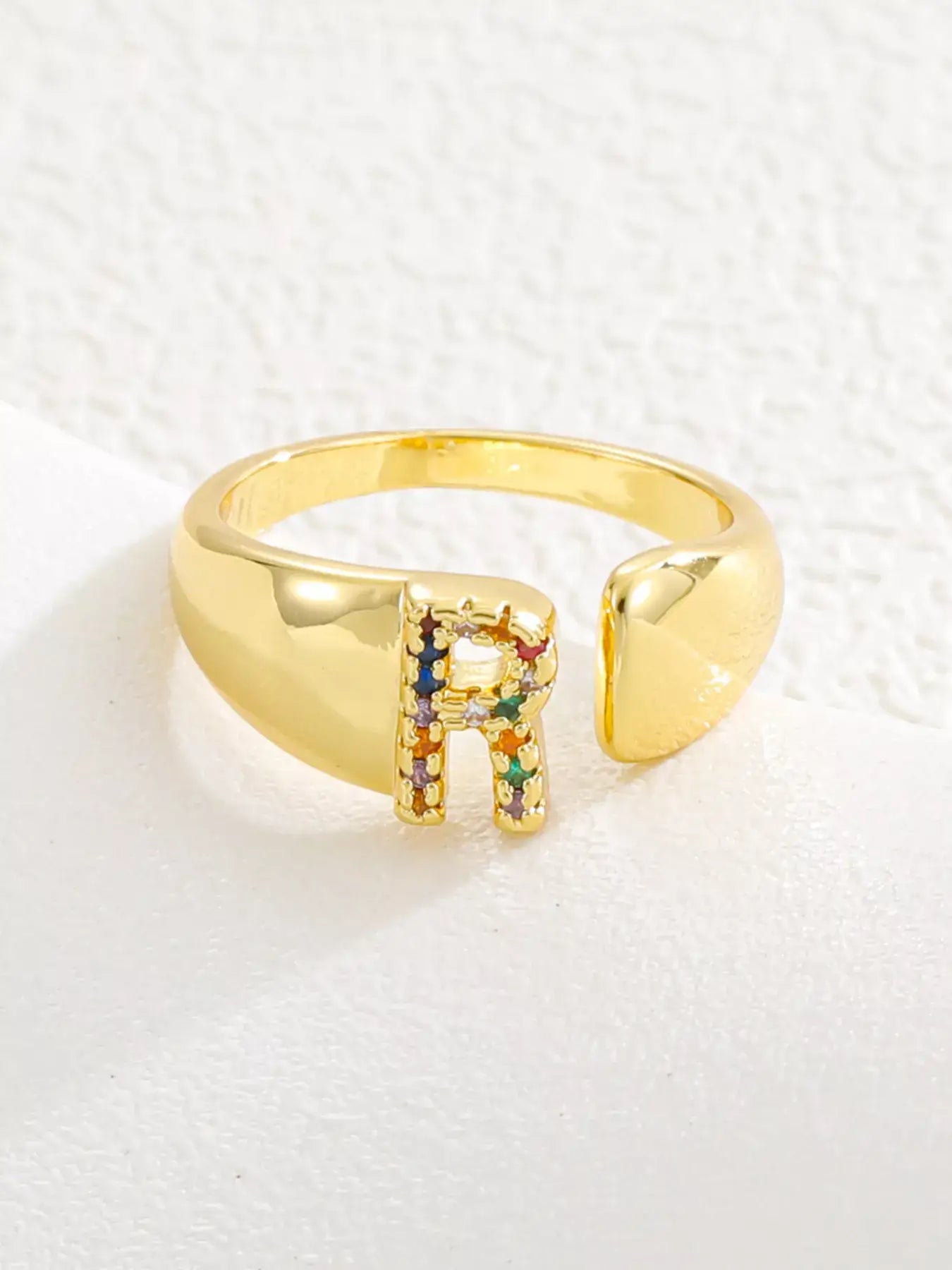 18K Gold-Plated Zircon Letter Ring | Elegant Jewelry