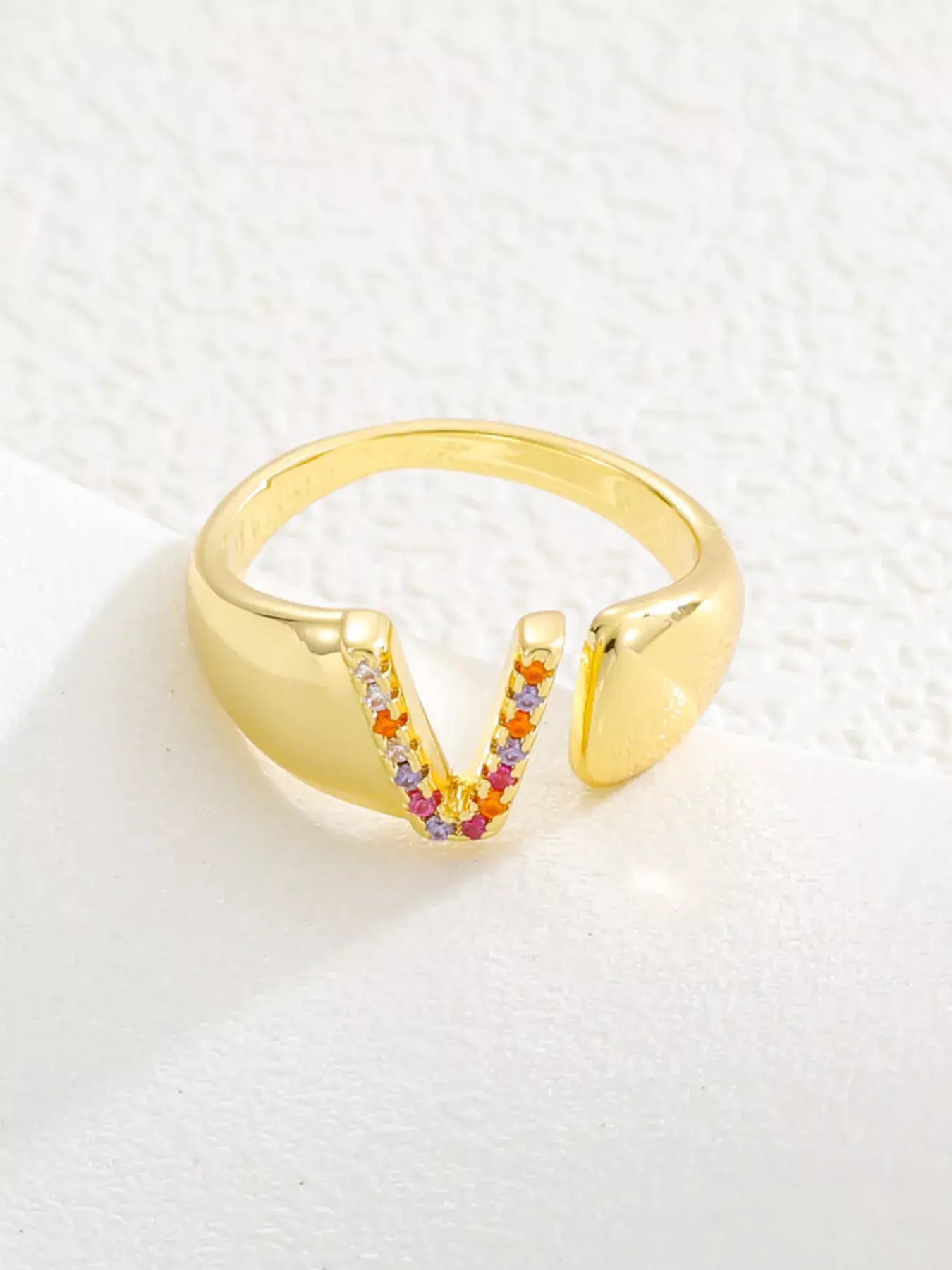 18K Gold-Plated Zircon Letter Ring | Elegant Jewelry