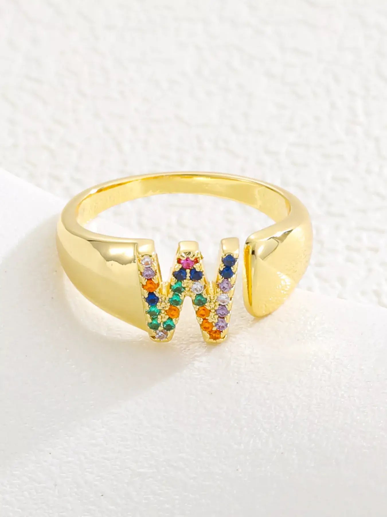 18K Gold-Plated Zircon Letter Ring | Elegant Jewelry
