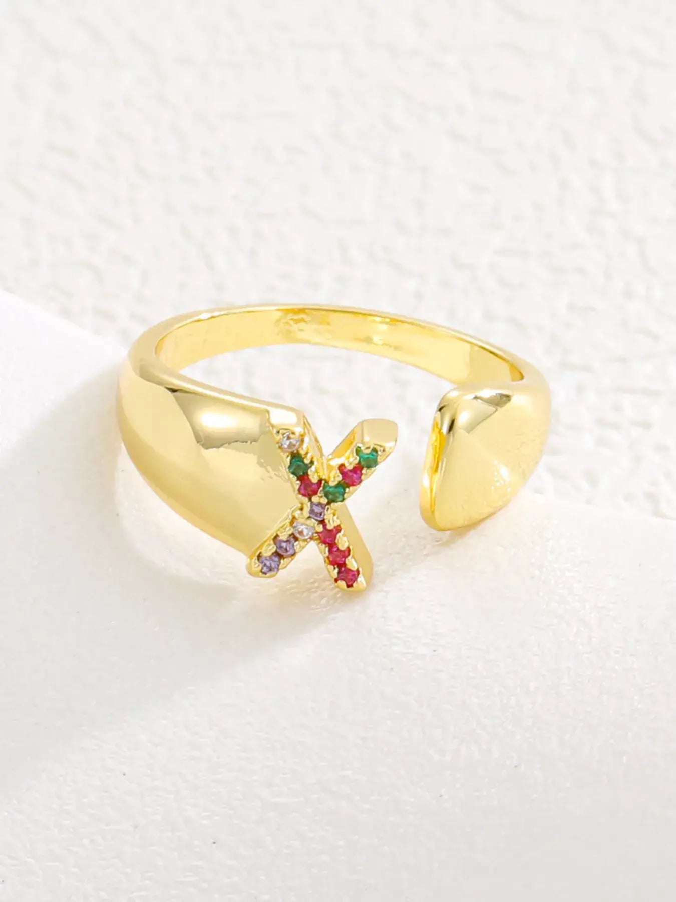 18K Gold-Plated Zircon Letter Ring | Elegant Jewelry