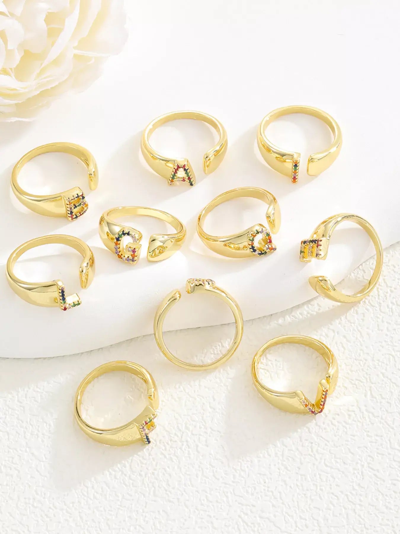 18K Gold-Plated Zircon Letter Ring | Elegant Jewelry
