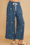 Umgee Full Size Lace Drawstring Embroidered Bow Wide Leg Pants Plus Size