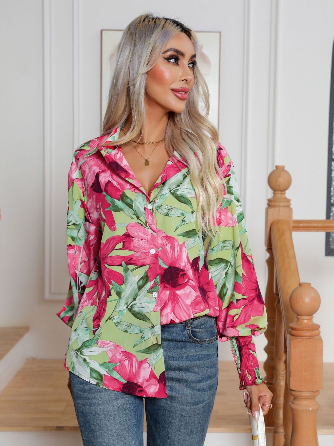 Button Down Printed Long Sleeve Shirt