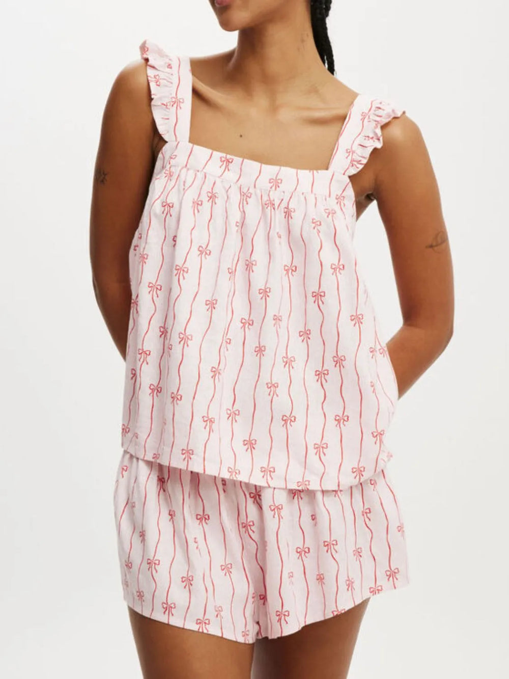 Bow Print Square Neck Cami and Shorts Set