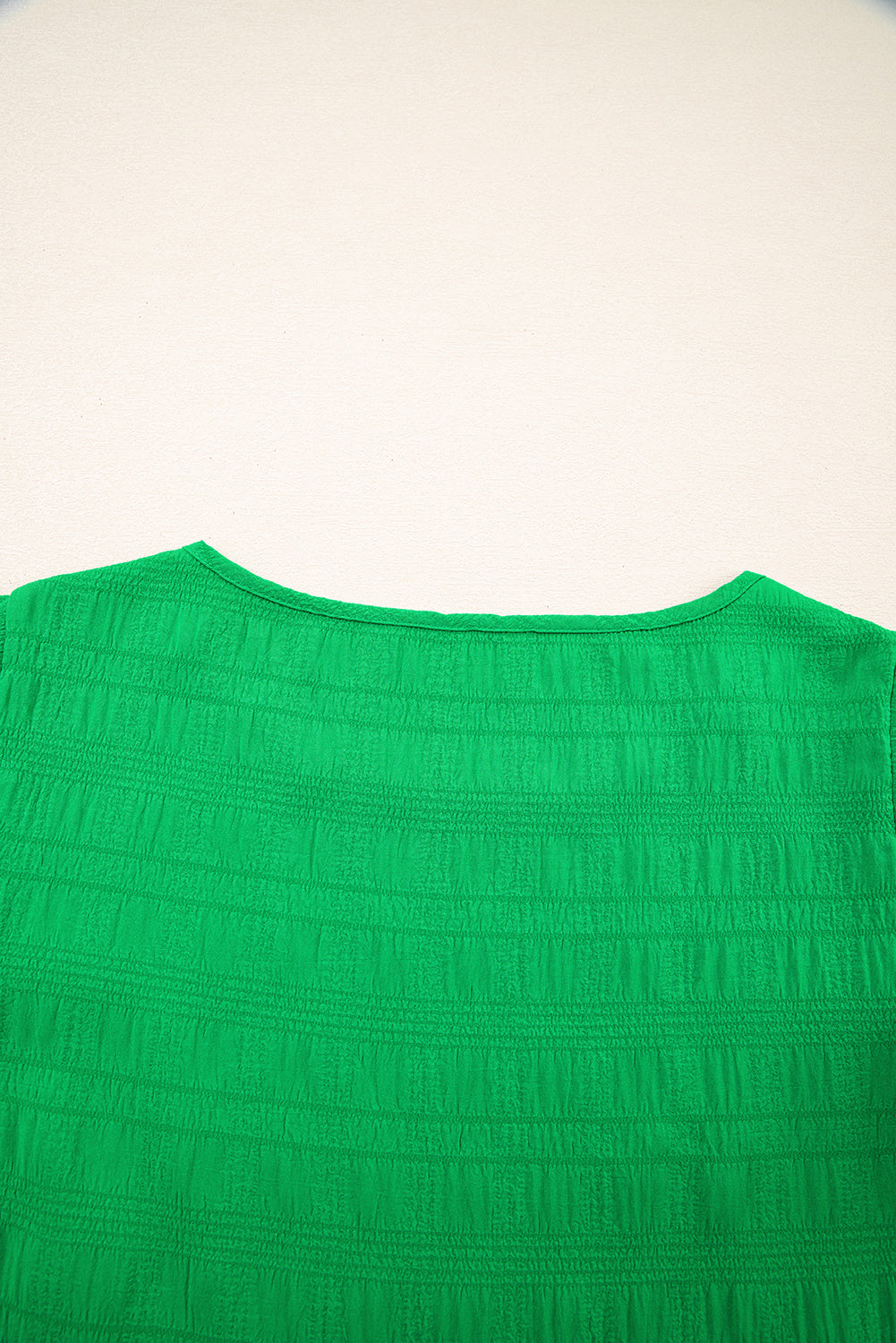 Textured Ruffled Sleeve Round Neck Top