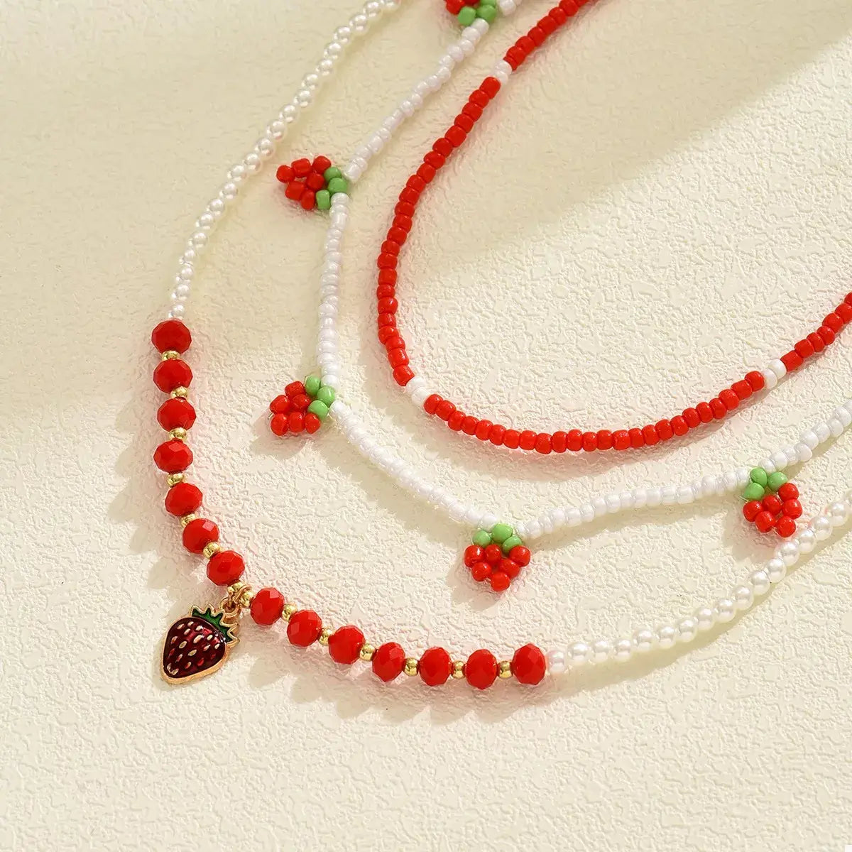 3 Piece Beaded Strawberry Necklace