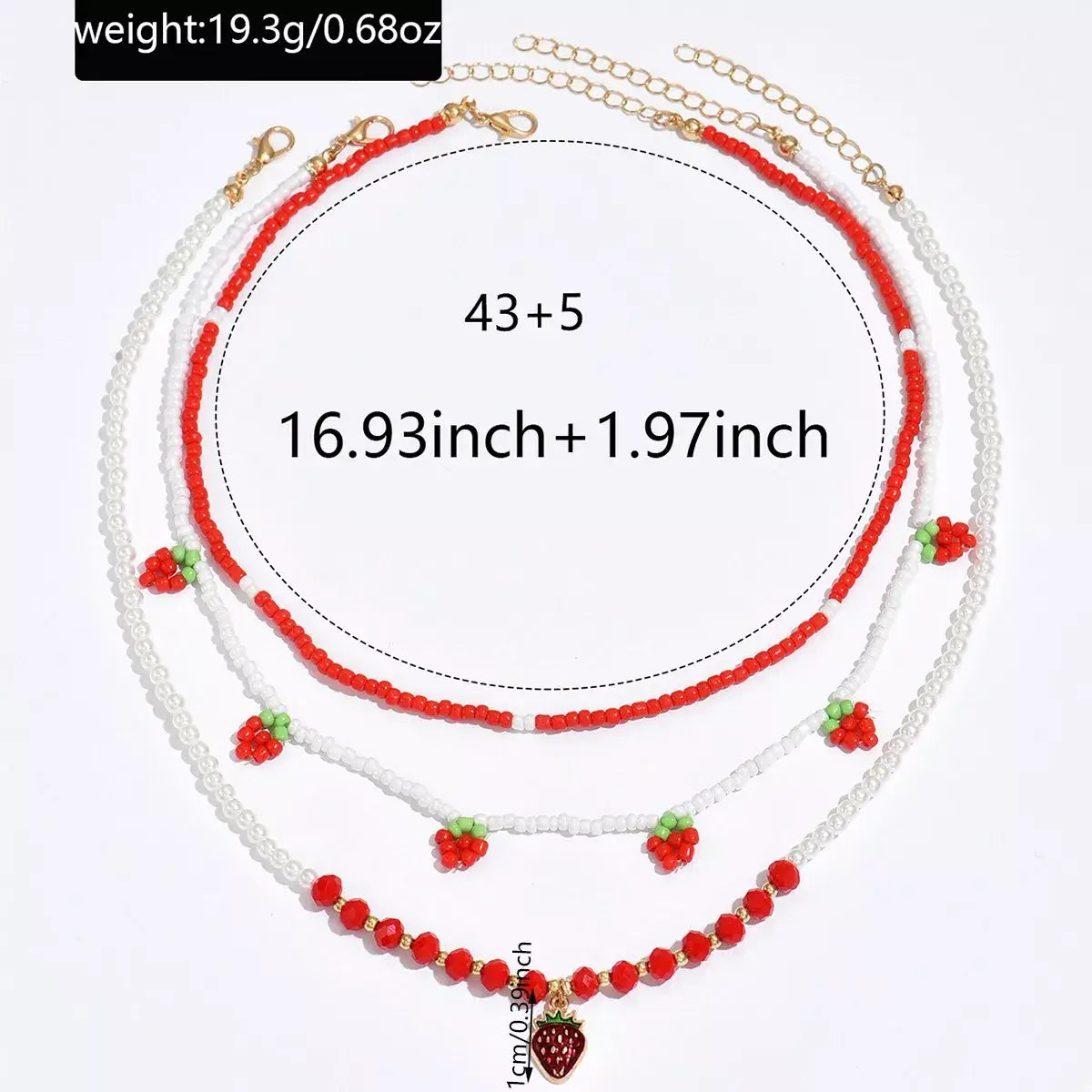 3 Piece Beaded Strawberry Necklace