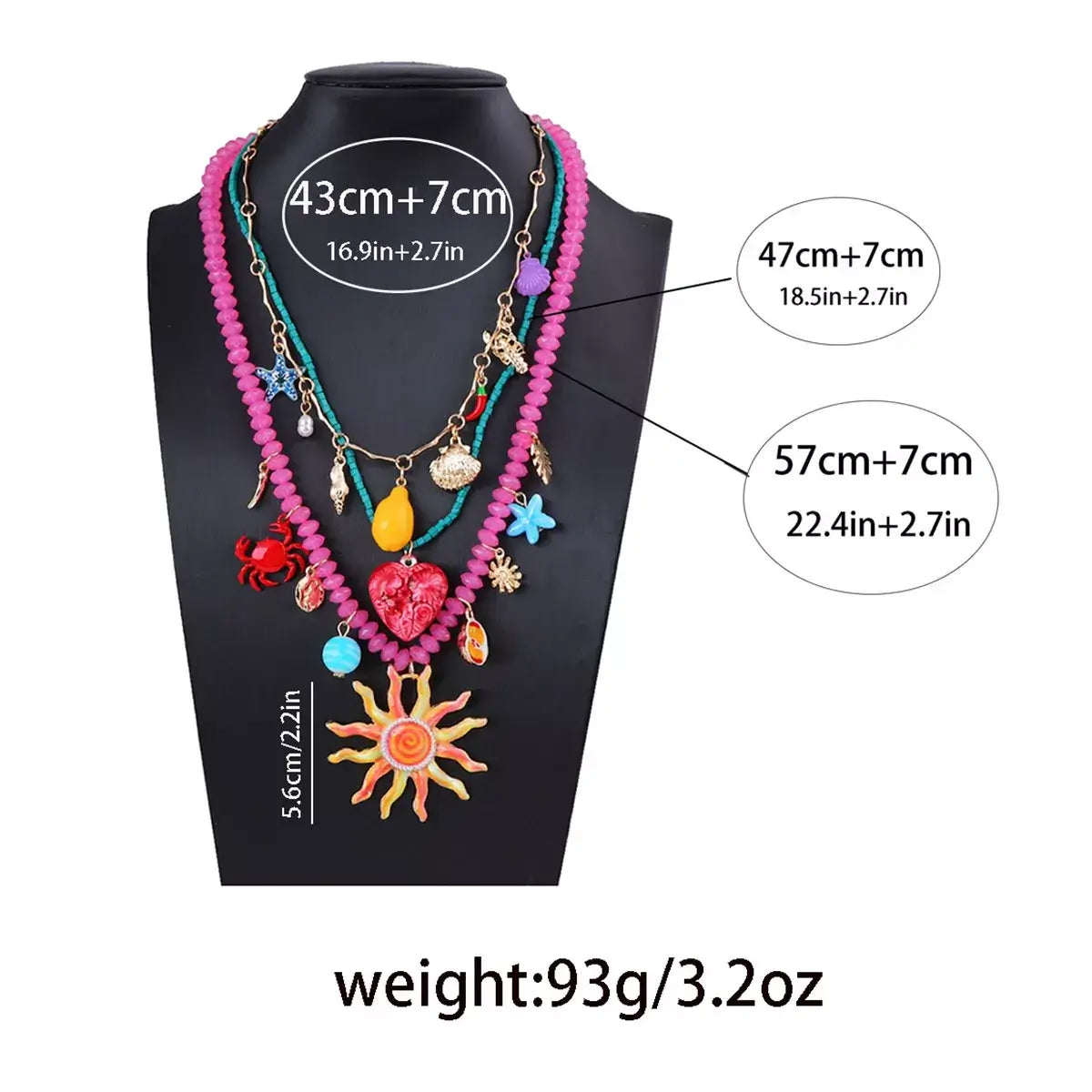 3-Piece Vibrant Summer Beach Charm Necklace