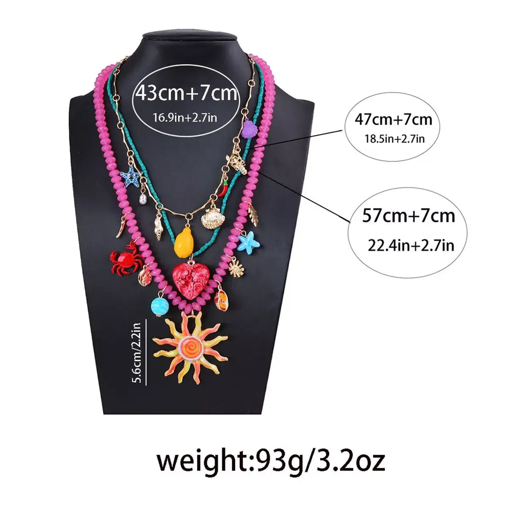 3-Piece Vibrant Summer Beach Charm Necklace