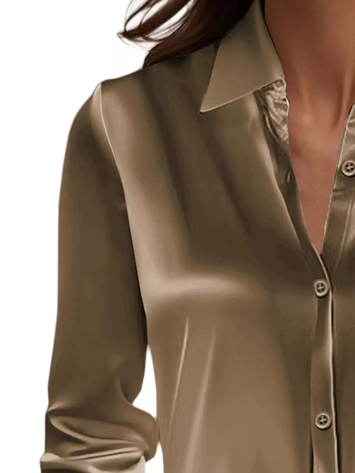 Button Down Long Sleeve Shirt with collared neckline and button-down front for plus size