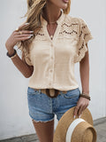Swiss Dot Cutout Button Down Shirt