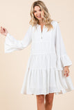 Mittoshop Tiered Notched Flare Sleeve Dress