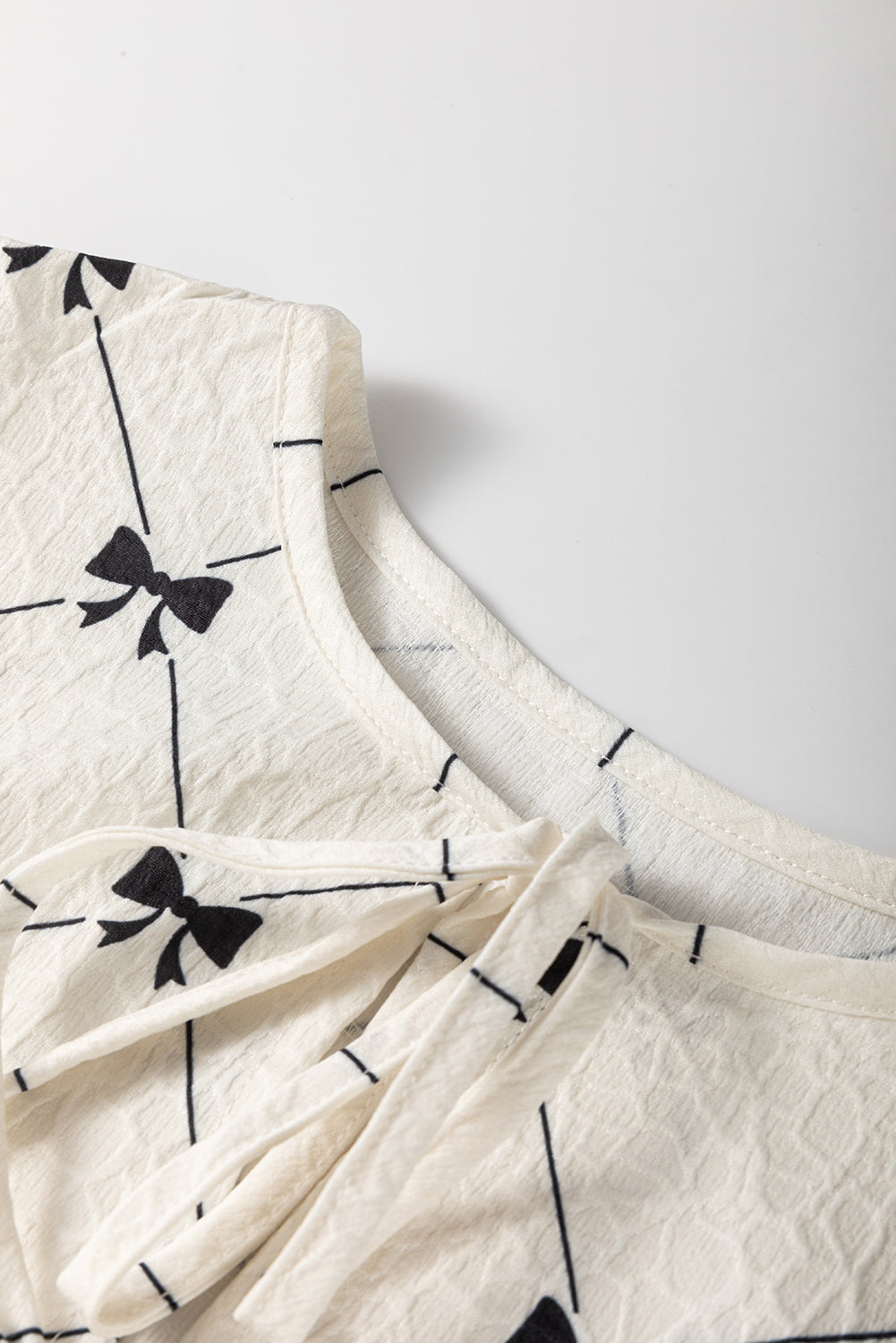 Bow Print Tie Neck Half Sleeve Dress