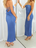 Lace-Up Back Tube Maxi Dress