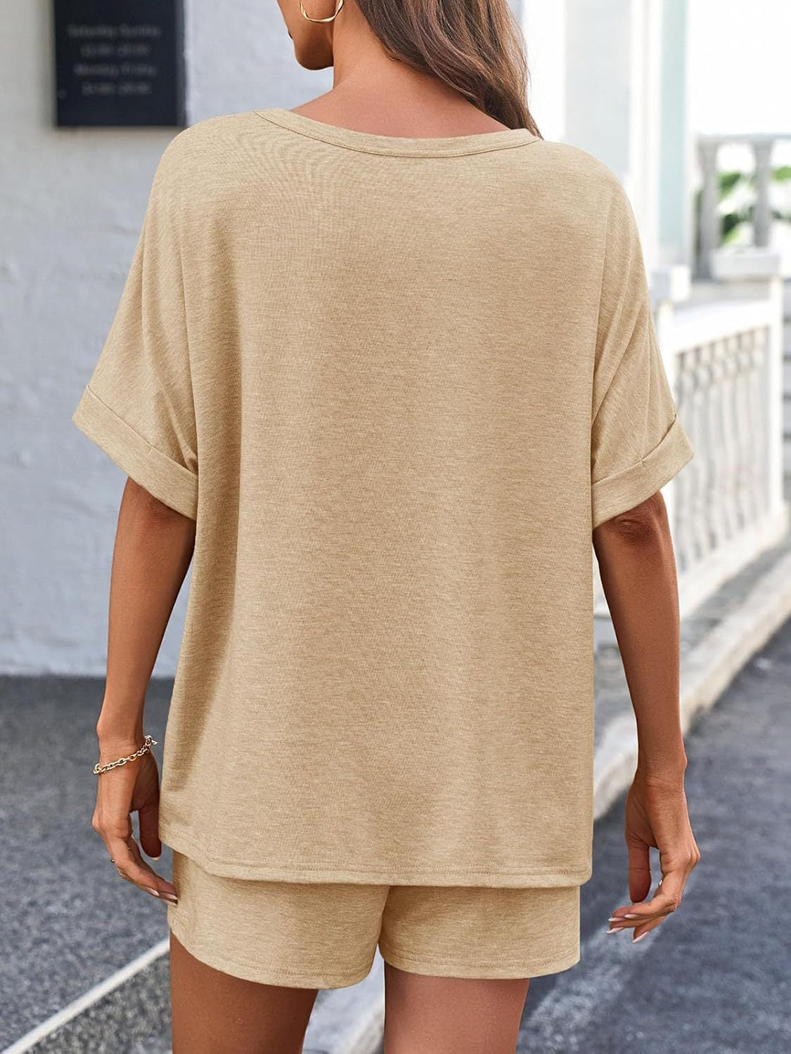 Round Neck T-Shirt and Drawstring Shorts Set
