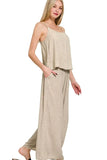 Zenana Woven Acid Crinkle Washed Cami & Pants 2 Piece Set