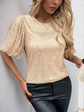 Sequin Round Neck Half Sleeve Top