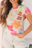 Printed Round Neck Short Sleeve Blouse