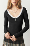Lace Detail Scoop Neck Long Sleeve Top