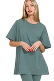 Zenana Cotton Round Neck Top & Legging Set